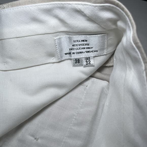 Louis Raphael LR2 Pants Mens 38x32 Beige Linen Blend Trousers Flat Front EUC - Picture 4 of 11